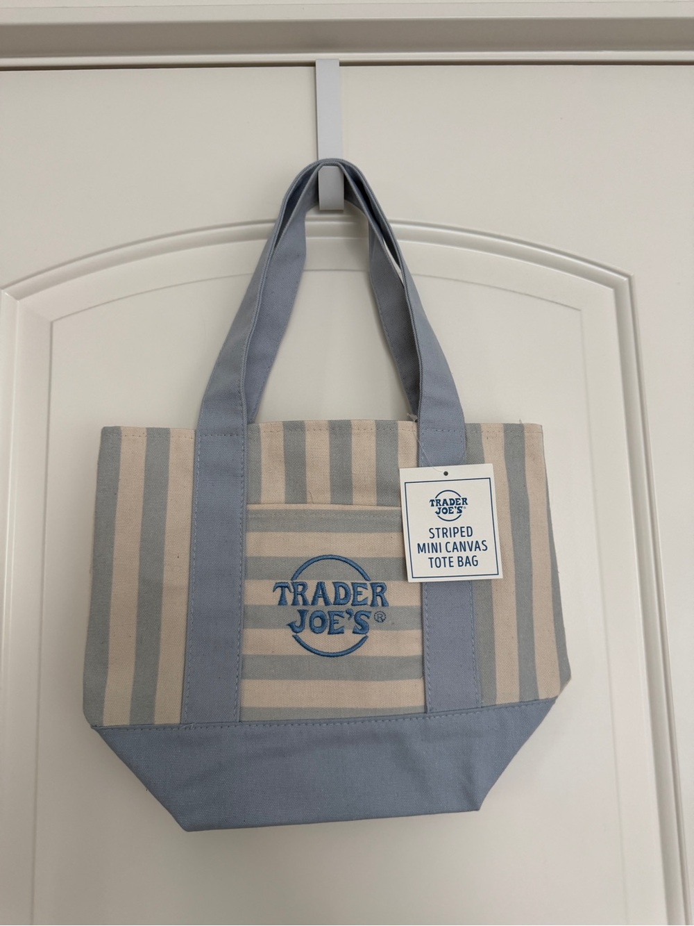Trader Joe's Blue Stripe Canvas Tote Bag